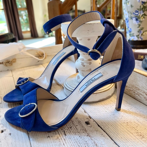Prada Cobalt Blue Suede Heels • Women’s Italian 37.5 fit size 7 to 7.5 - Picture 9 of 9